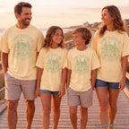 Camp Together Stay Together Family Weekend Youth Tee – Kids' Comfort Colors Camping Shirt in Butter – worn on a family trip (AI-generated model photo)