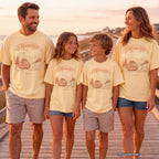 Memories Have Mile Markers Road Trip Shirt in Butter – worn on a family trip (AI-generated model photo)