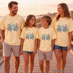 Meet Us By The Water Youth Tee – Kids' Comfort Colors Coastal Vacation Shirt in Butter – worn on a family trip (AI-generated model photo)