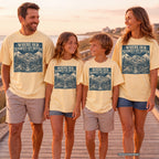 Where Our Stories Get Better Youth Tee – Kids' Comfort Colors Mountain Adventure Shirt in Butter – worn on a family trip (AI-generated model photo)