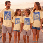 Cabin Coffee and Lake Swims Lake Vacation Shirt in Butter – worn on a family trip (AI-generated model photo)