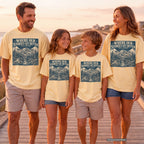 Where Our Stories Get Better Mountain Adventure Shirt in Butter – worn on a family trip (AI-generated model photo)
