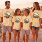 Desert Skies and Open Roads Youth Tee – Kids' Comfort Colors Travel Shirt in Butter – worn on a family trip (AI-generated model photo)