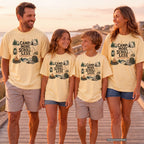 Camp More Scroll Less Camping Shirt in Butter – worn on a family trip (AI-generated model photo)