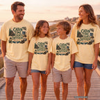 Cabin Time Counts Different Youth Tee – Kids' Comfort Colors Cabin Weekend Shirt in Butter – worn on a family trip (AI-generated model photo)