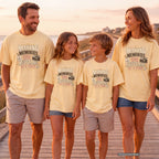 Making Memories One Suitcase at a Time Youth Tee – Kids' Comfort Colors Family Travel Shirt in Butter – worn on a family trip (AI-generated model photo)