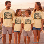 Cabin Time Is Quality Time Youth Tee – Kids' Comfort Colors Lake Vacation Shirt in Butter – worn on a family trip (AI-generated model photo)