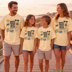 Snacks Packed Seats Filled Youth Tee – Kids' Comfort Colors Road Trip Shirt in Butter – worn on a family trip (AI-generated model photo)