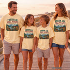 Fresh Air Full Hearts Youth Tee – Kids' Comfort Colors Cabin Weekend Shirt in Butter – worn on a family trip (AI-generated model photo)