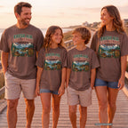 Fresh Air Full Hearts Cabin Weekend Shirt in Espresso – worn on a family trip (AI-generated model photo)