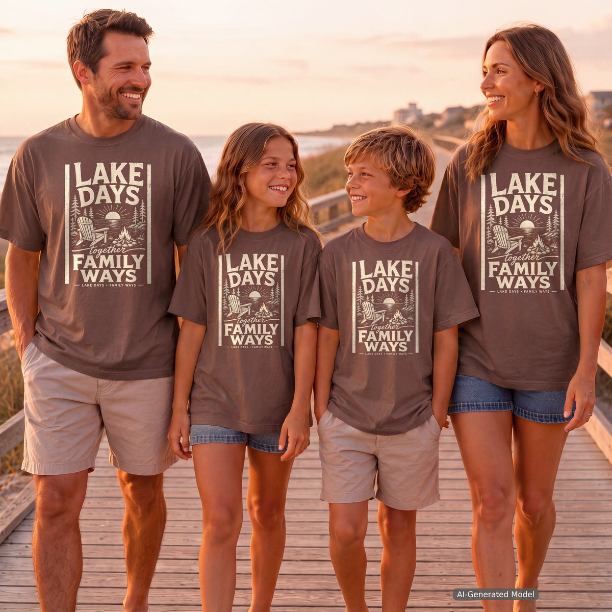 Lake Days Family Ways Vacation Shirt in Espresso – worn on a family trip (AI-generated model photo)