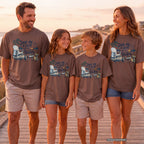 Save Me a Seat by the Water Lake Vacation Shirt in Espresso – worn on a family trip (AI-generated model photo)