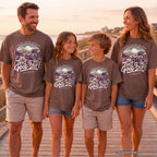This Is the Good Stuff Road Trip Shirt in Espresso – worn on a family trip (AI-generated model photo)