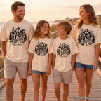 Road Trip Together Family Adventure Shirt in Ivory – worn on a family trip (AI-generated model photo)