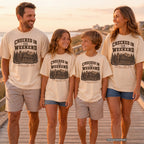 Checked In for the Weekend Cabin Weekend Shirt in Ivory – worn on a family trip (AI-generated model photo)