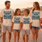 Where Our Stories Get Better Mountain Adventure Shirt in Ivory – worn on a family trip (AI-generated model photo)