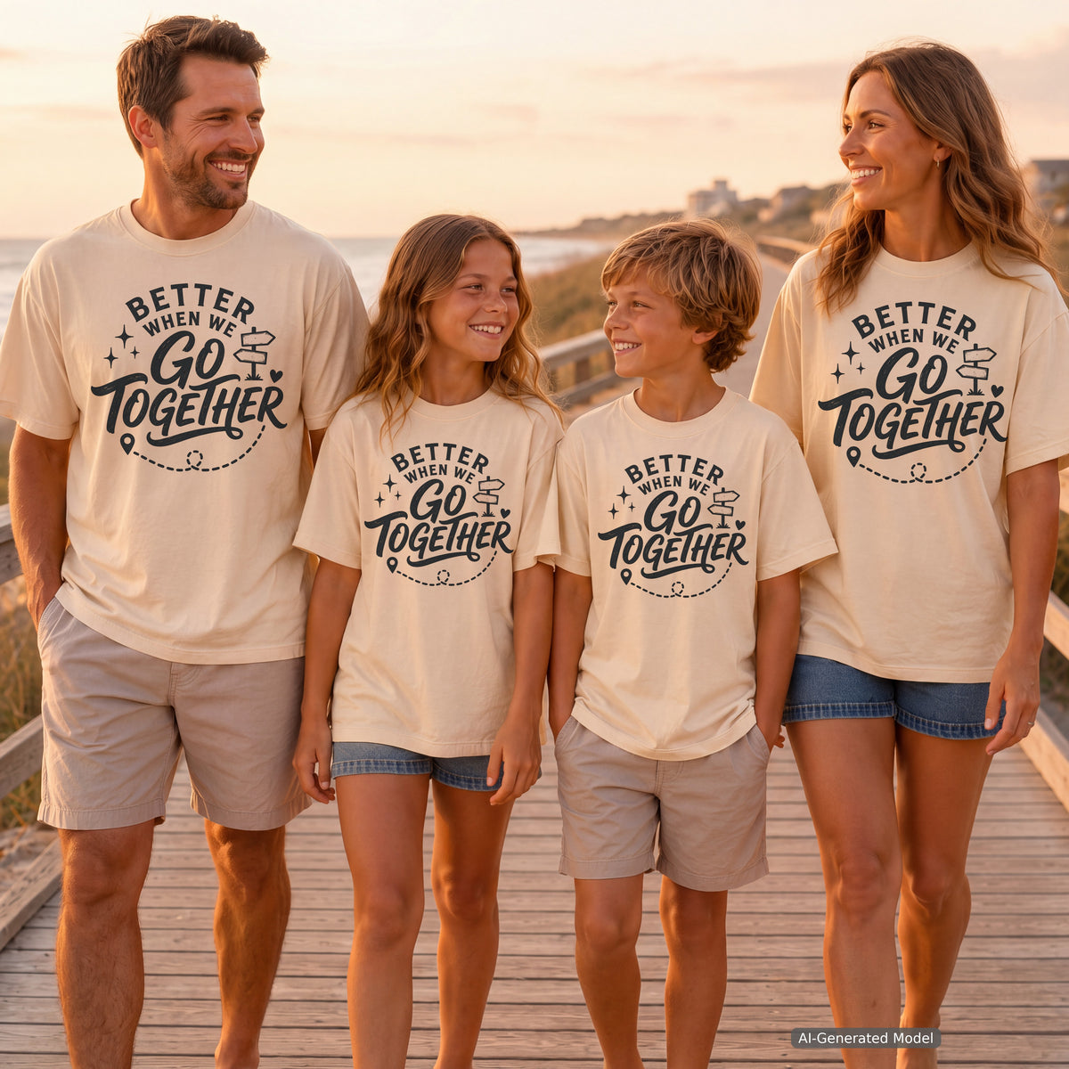 Better When We Go Together Travel Shirt in Ivory – worn on a family trip (AI-generated model photo)