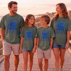 Lake Days Late Bedtimes Lake Vacation Shirt in Moss – worn on a family trip (AI-generated model photo)