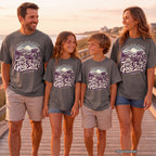 This Is the Good Stuff Youth Tee – Kids' Comfort Colors Road Trip Shirt in Pepper – worn on a family trip (AI-generated model photo)