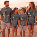 We're Better with a Weekend Bag Youth Tee – Kids' Comfort Colors Road Trip Shirt in Pepper – worn on a family trip (AI-generated model photo)