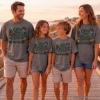 Cabin Time Counts Different Youth Tee – Kids' Comfort Colors Cabin Weekend Shirt in Pepper – worn on a family trip (AI-generated model photo)