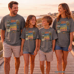 Out Here Making Family Lore Road Trip Shirt in Pepper – worn on a family trip (AI-generated model photo)
