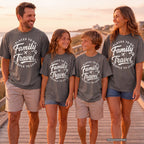 Family Travel Places to Go People to Love Youth Tee – Kids' Comfort Colors Family Travel Shirt in Pepper – worn on a family trip (AI-generated model photo)