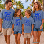 Beach Days Best Days Beach Vacation Shirt in Blue Jean – worn on a family trip (AI-generated model photo)
