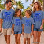 Beach Days Best Days Youth Tee – Kids' Comfort Colors Beach Vacation Shirt in Blue Jean – worn on a family trip (AI-generated model photo)