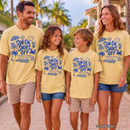 Sun On Shoes Off Beach Vacation Shirt in Butter – worn on a family trip (AI-generated model photo)