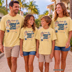 Group Chat Getaway Youth Tee – Kids' Comfort Colors Family Getaway Shirt in Butter – worn on a family trip (AI-generated model photo)
