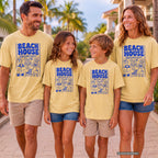 Beach House Breakfast Club Youth Tee – Kids' Comfort Colors Beach Vacation Shirt in Butter – worn on a family trip (AI-generated model photo)
