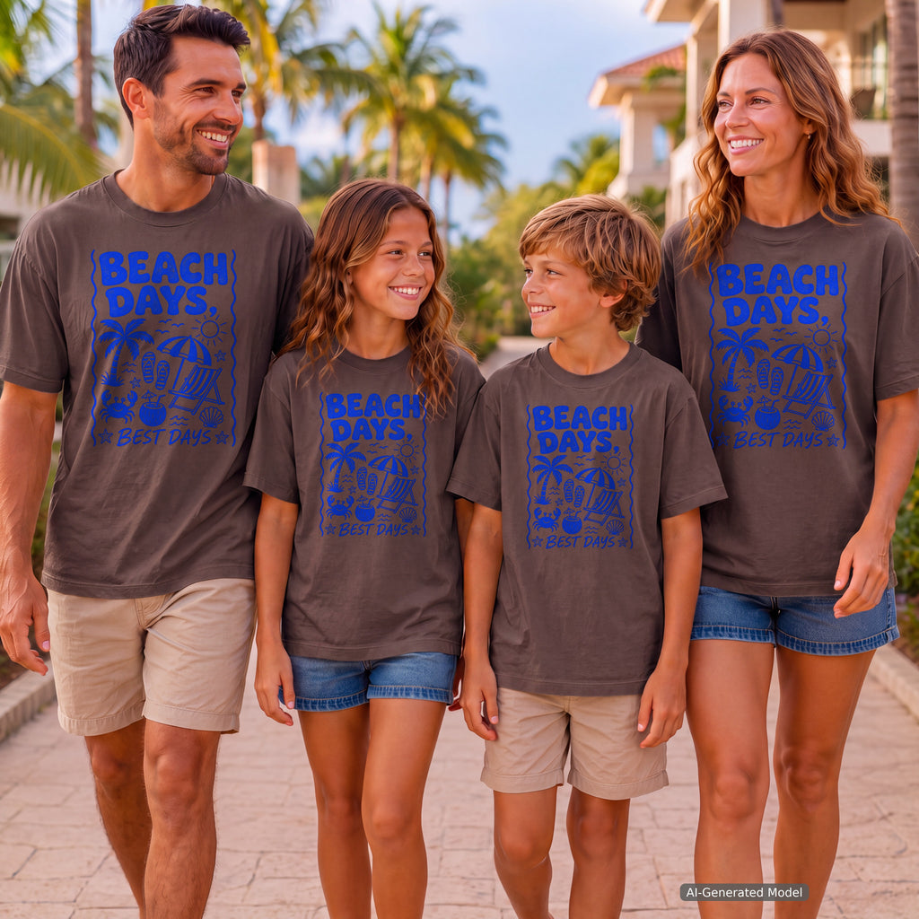Beach Days Best Days Beach Vacation Shirt in Espresso – worn on a family trip (AI-generated model photo)