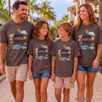 Sunshine Looks Better Shared Beach Vacation Shirt in Espresso – worn on a family trip (AI-generated model photo)