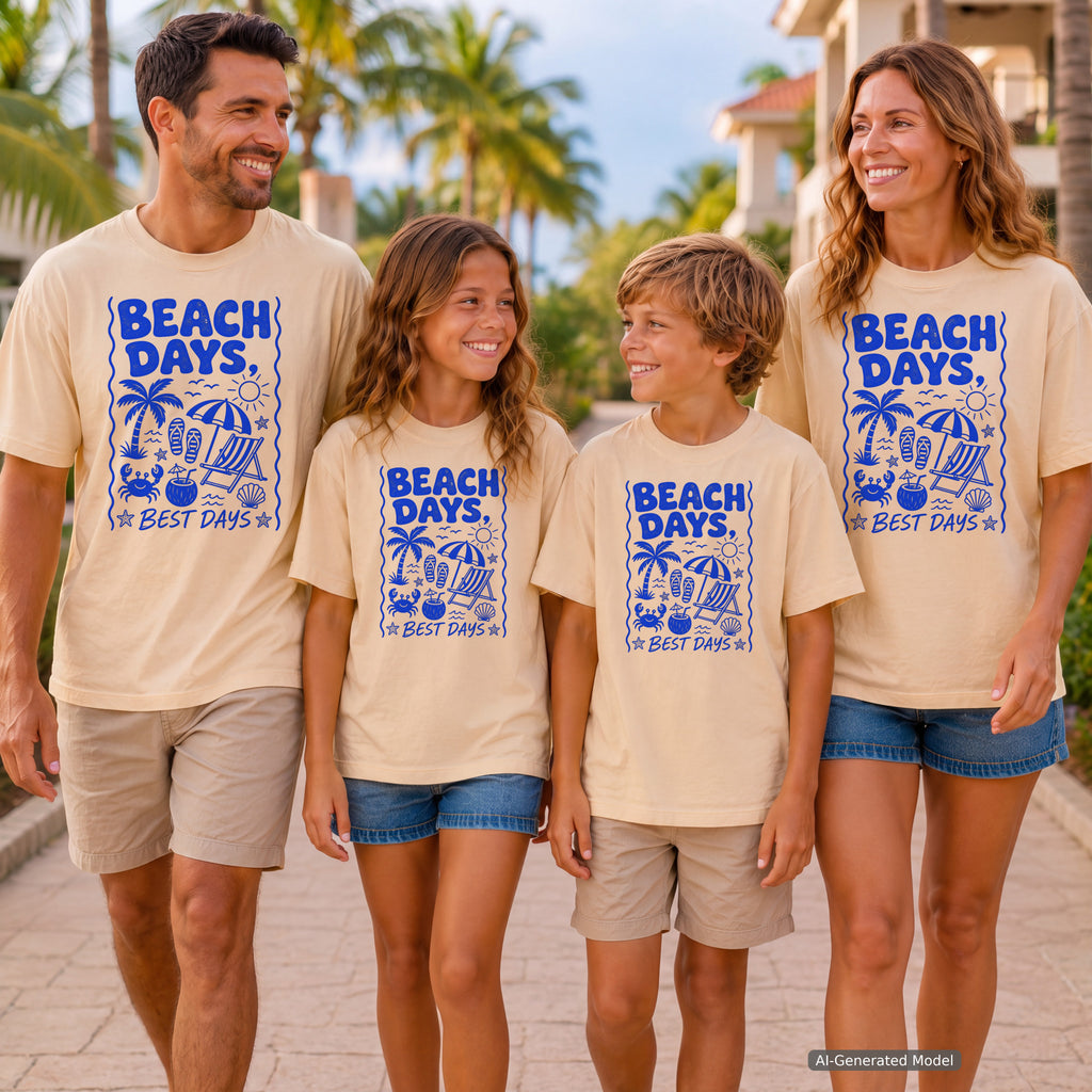 Beach Days Best Days Beach Vacation Shirt in Ivory – worn on a family trip (AI-generated model photo)