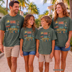 Same People New Postcard Road Trip Shirt in Moss – worn on a family trip (AI-generated model photo)