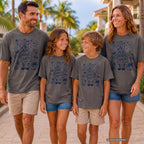 Salt Air Shared Snacks Beach Vacation Shirt in Pepper – worn on a family trip (AI-generated model photo)