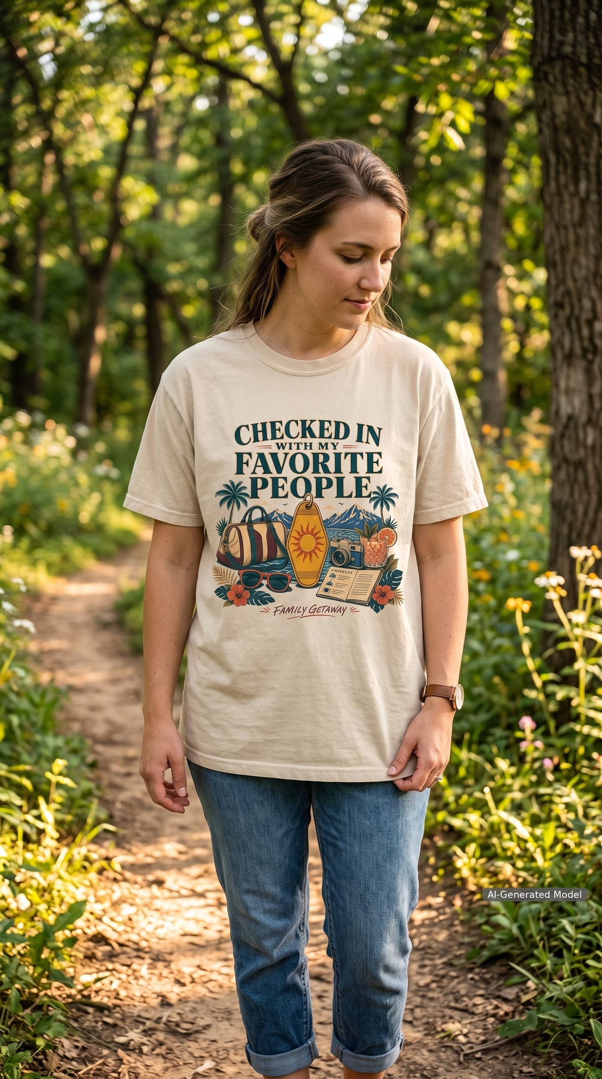 Checked In with My Favorite People Family Getaway Shirt – close-up product photo