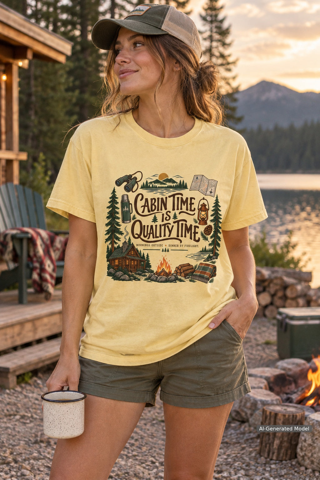 Cabin Time Is Quality Time Lake Vacation Shirt – close-up product photo