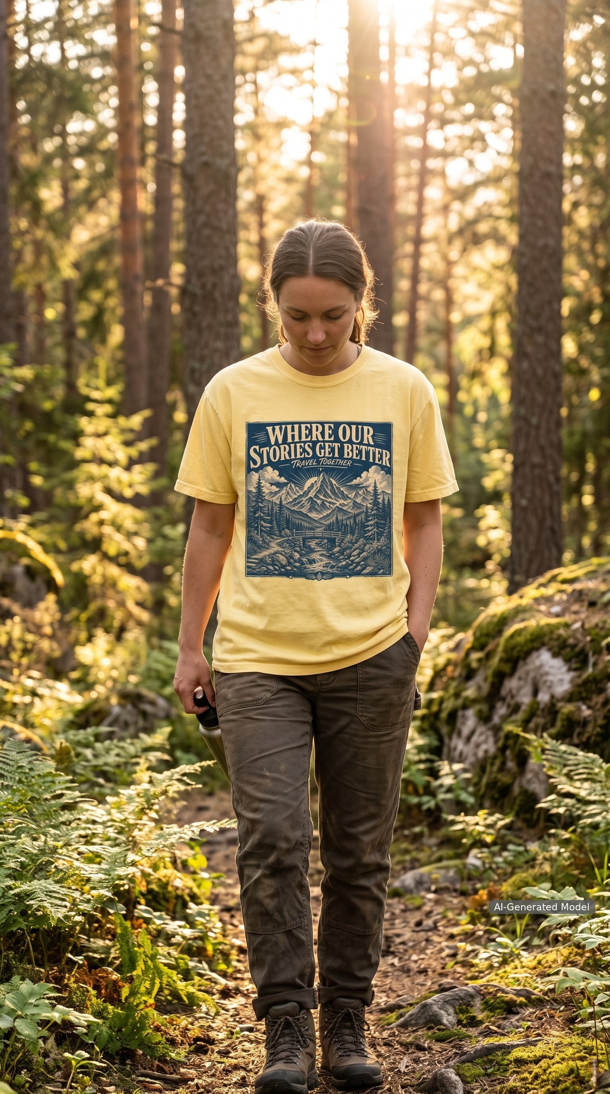 Where Our Stories Get Better Mountain Adventure Shirt – close-up product photo
