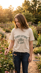Family Getaway Club Vintage Travel Shirt – close-up product photo