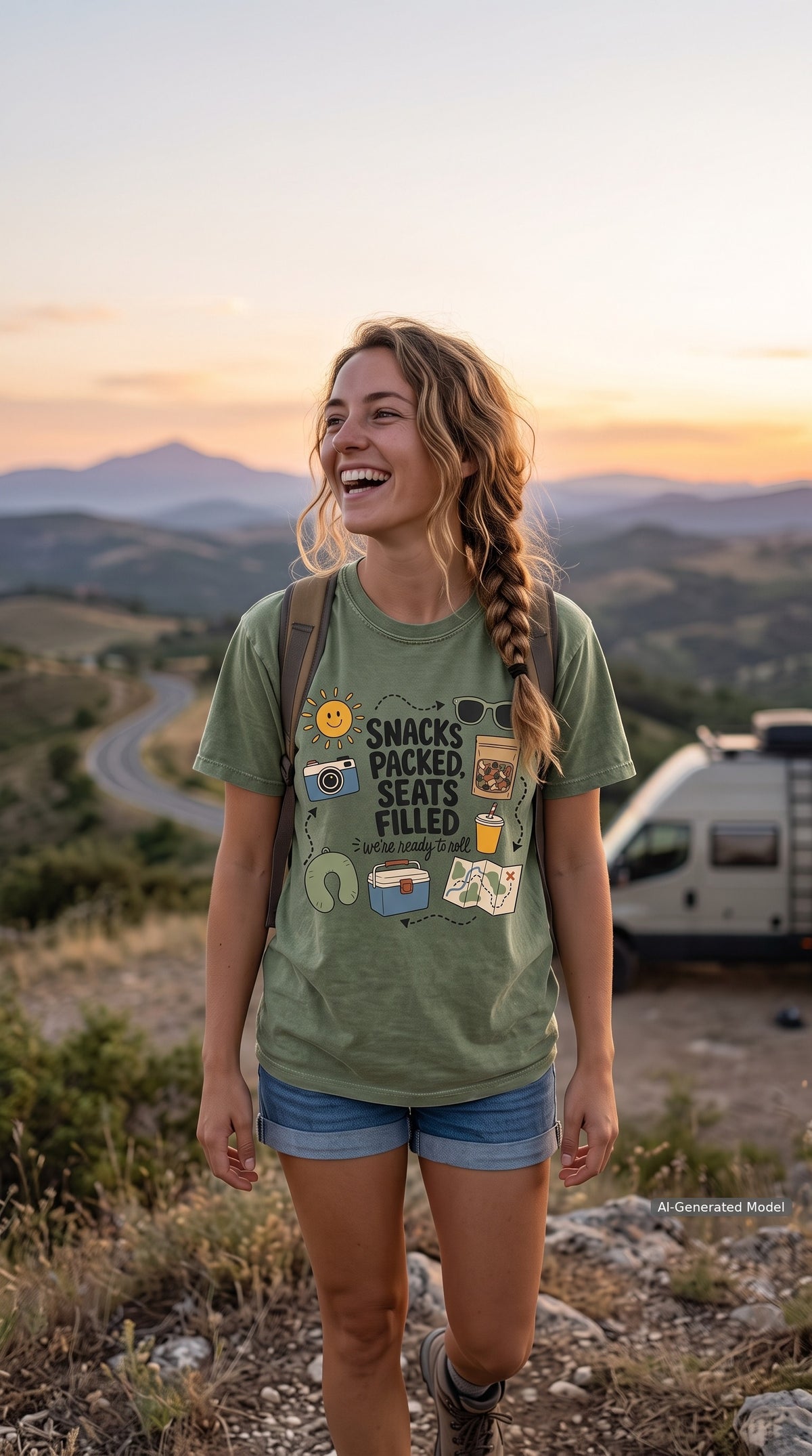 Snacks Packed Seats Filled Road Trip Shirt – close-up product photo