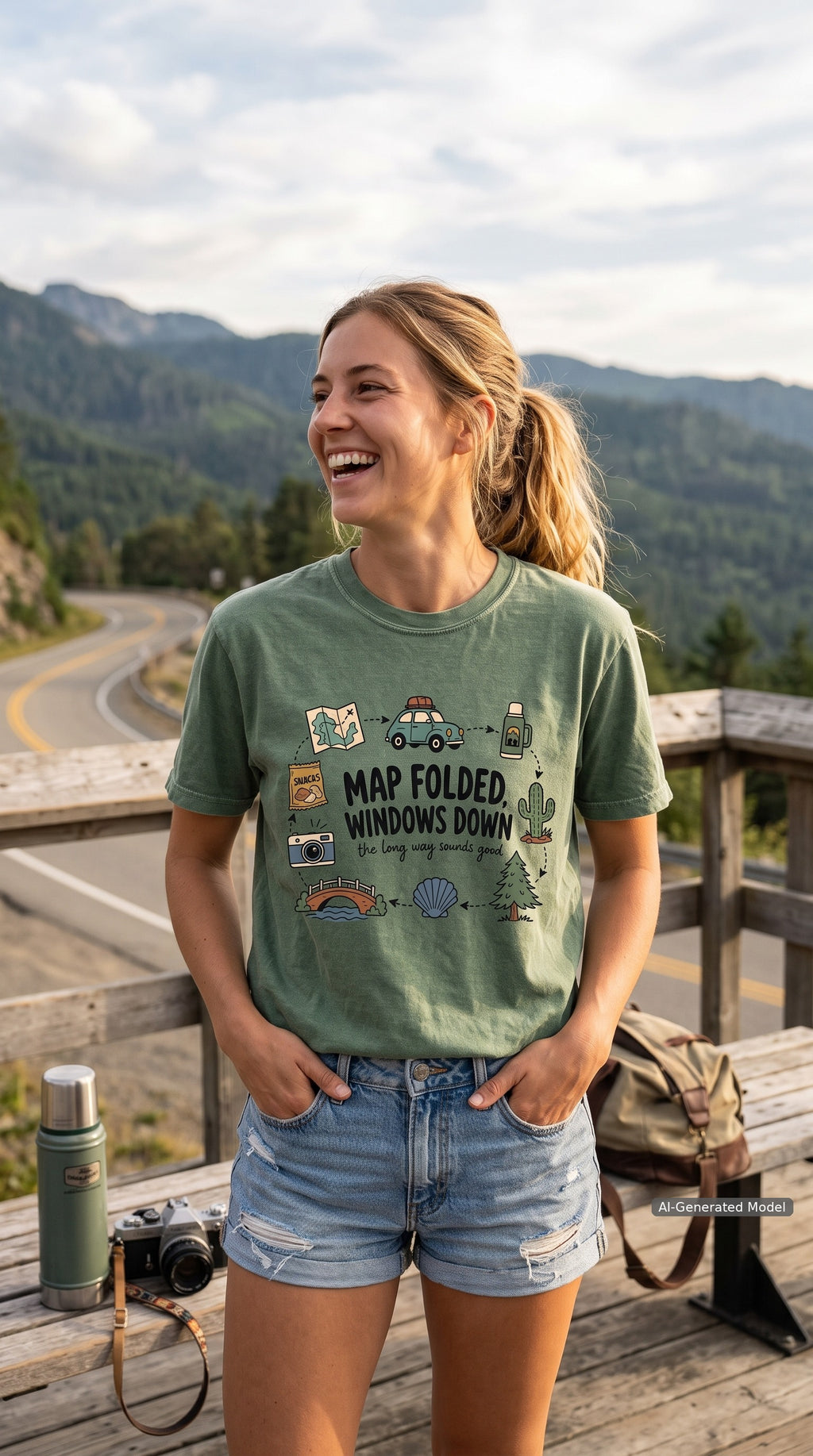 Map Folded Windows Down Road Trip Shirt – close-up product photo