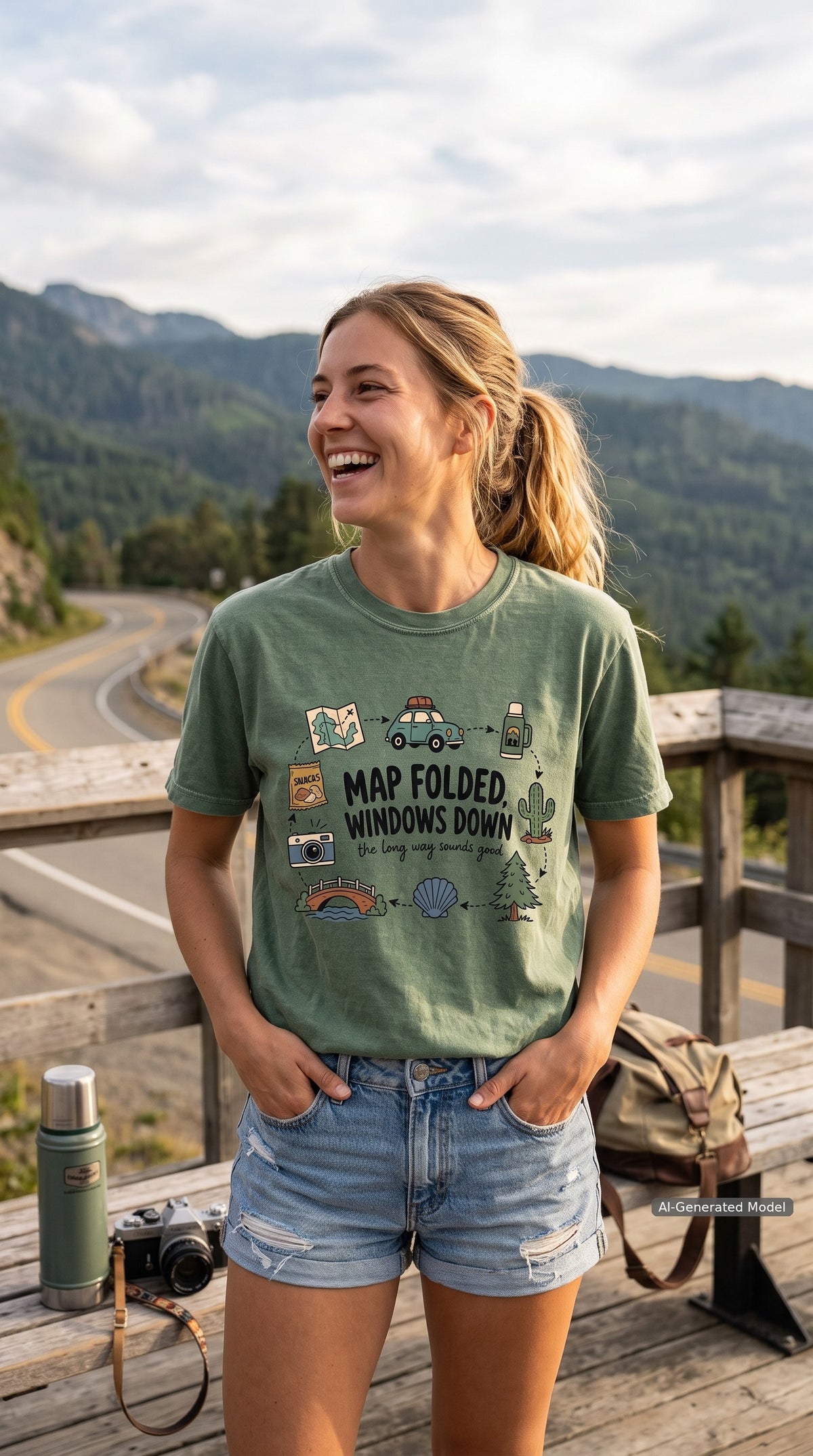 Map Folded Windows Down Road Trip Shirt – close-up product photo