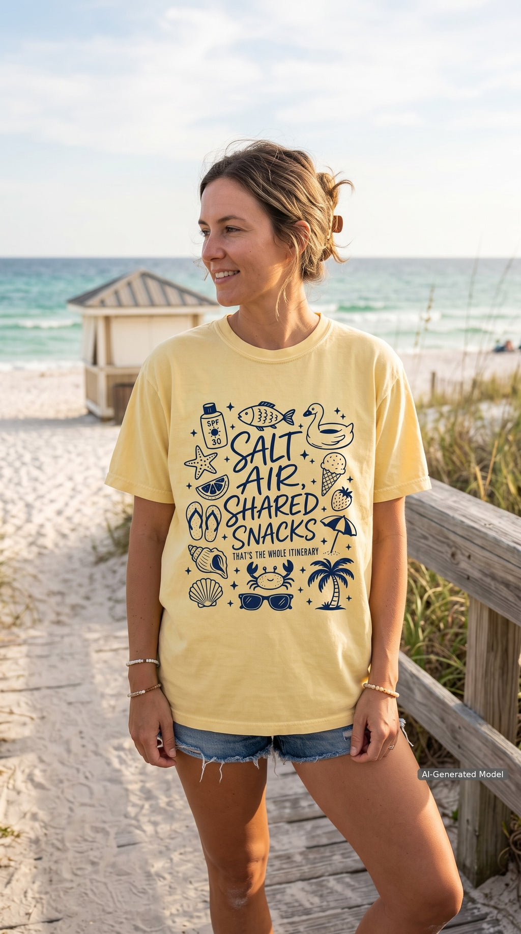 Salt Air Shared Snacks Beach Vacation Shirt – close-up product photo