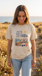 Meet Me Where the Days Feel Longer Beach Vacation Shirt – close-up product photo