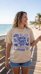 Sun On Shoes Off Beach Vacation Shirt – close-up product photo