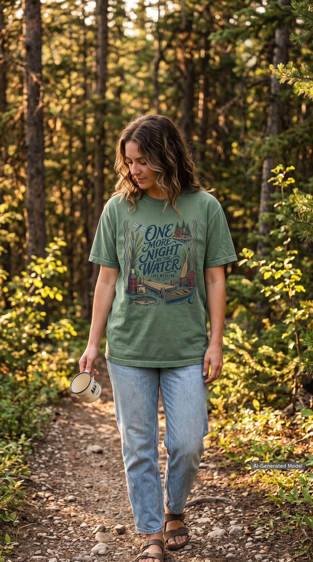 One More Night by the Water Lake Vacation Shirt – close-up product photo