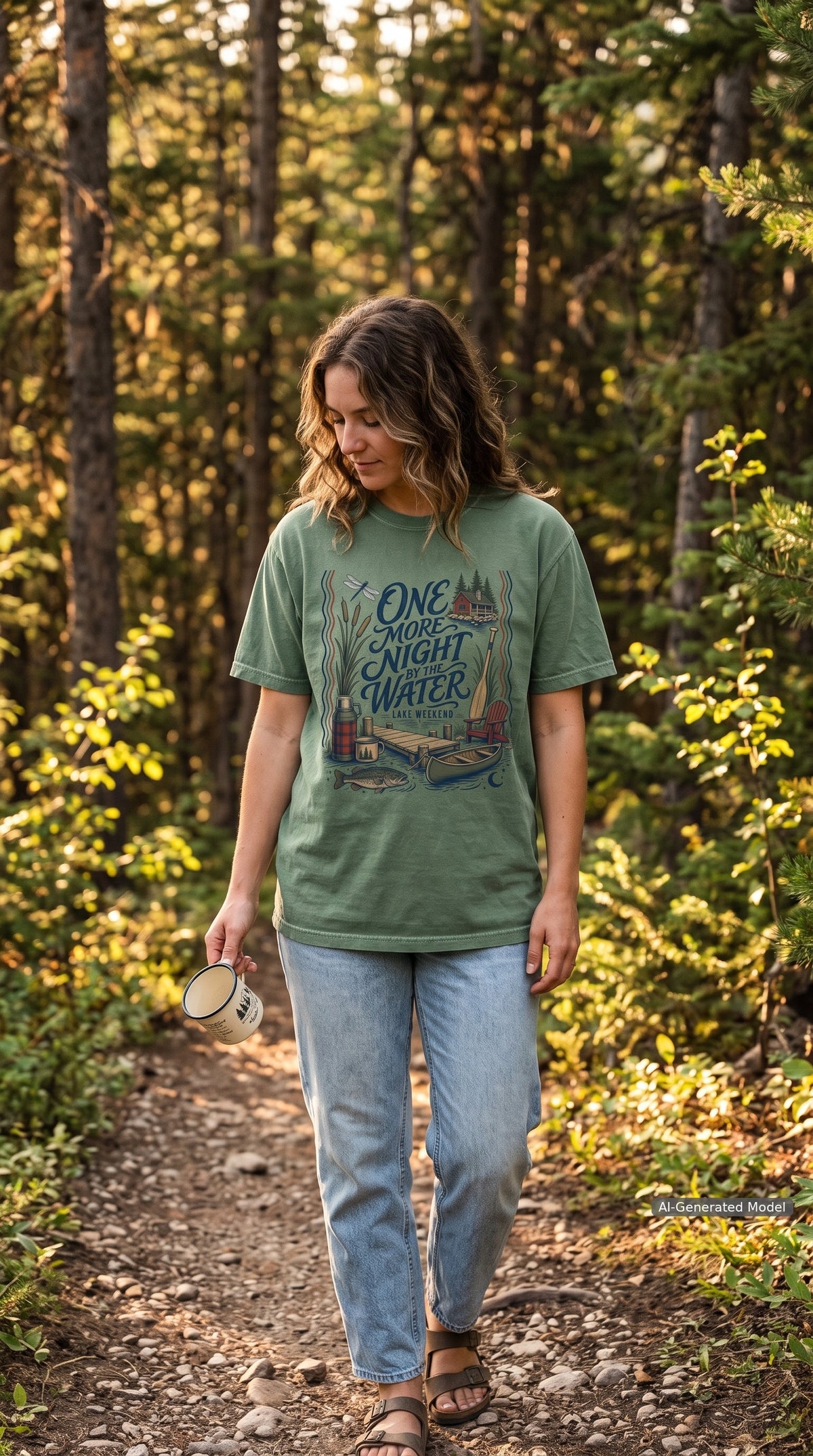 One More Night by the Water Lake Vacation Shirt – close-up product photo