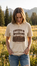 Checked In for the Weekend Cabin Weekend Shirt – close-up product photo